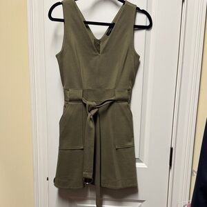 Olive Green Sleeveless Dress with Belt